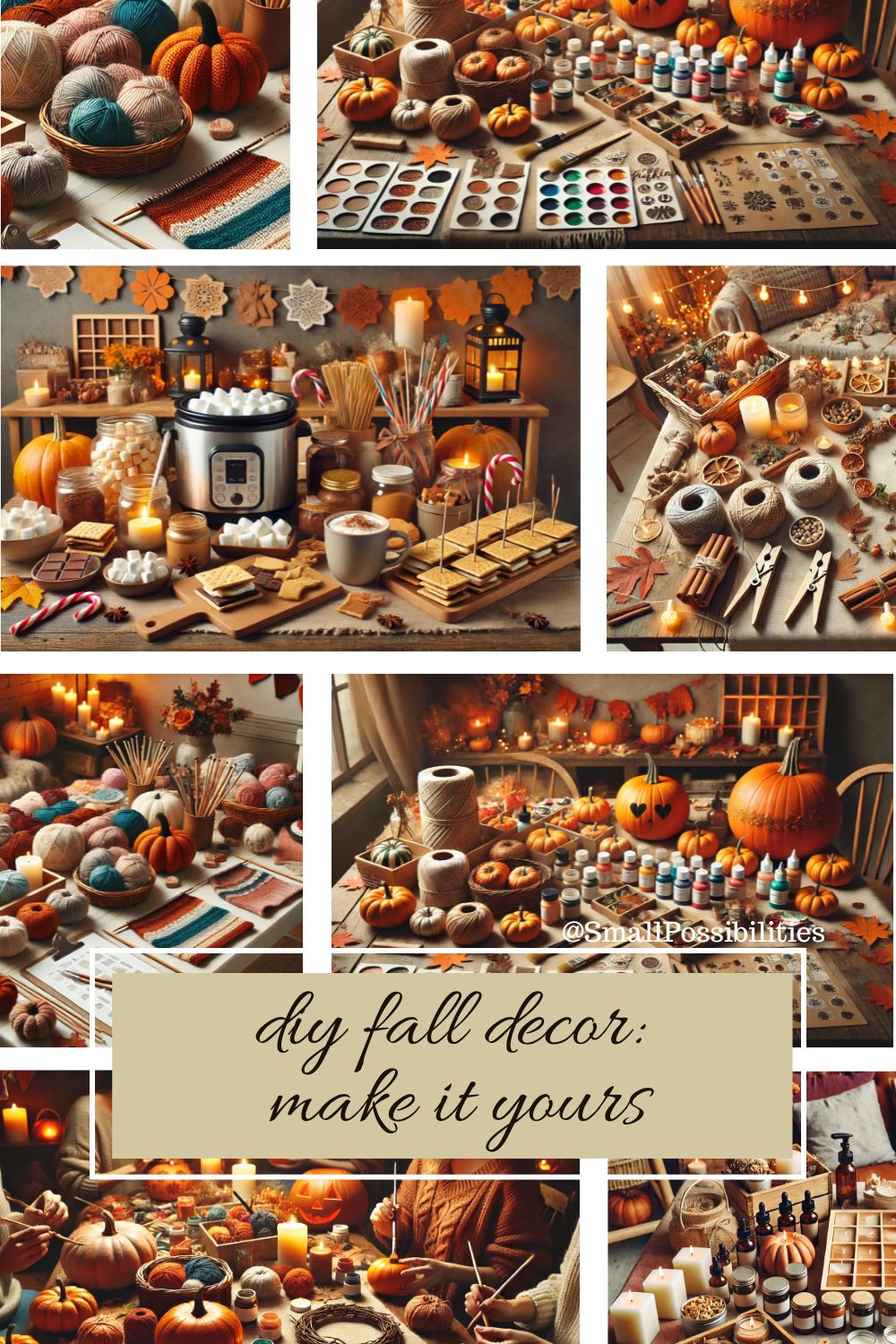 “DIY fall decor: Make it yours- moodboard showing various fall crafting ideas with a crafty cozy vibe.