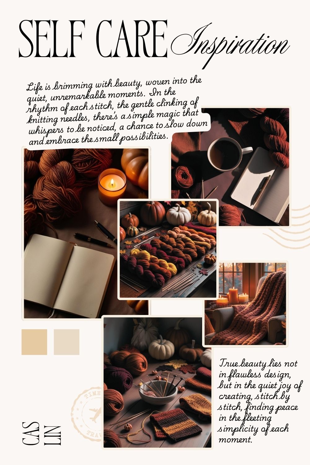 Self Care Inspiration: Cozy fall knits, pumpkin decor, and autumn crafts for a peaceful seasonal retreat. Find inspiration in warm textures and slow-living practices for mindful self-care this fall.